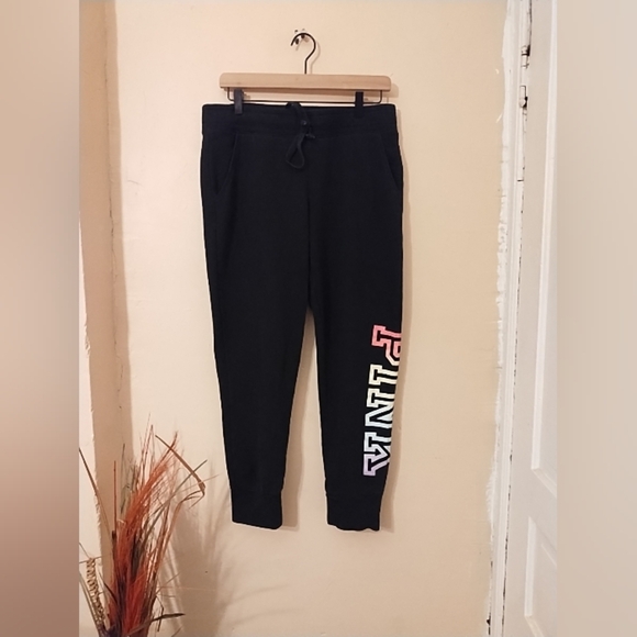 PINK Victoria's Secret Black Joggers Colored Tie Dye Pink Logo - Picture 1 of 7